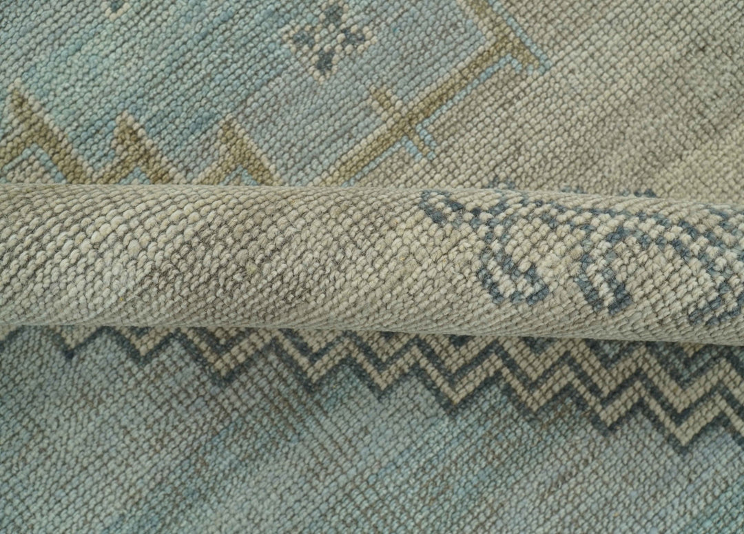 Traditional Turkish Design Blue and Beige Hand Knotted Custom Made wool rug - The Rug Decor