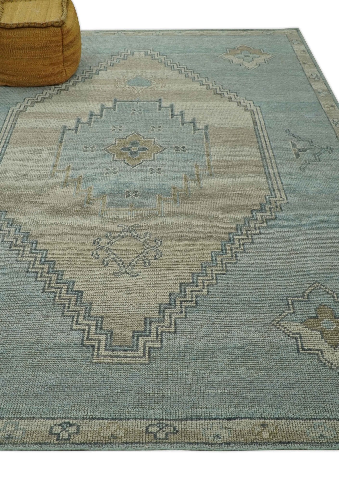 Traditional Turkish Design Blue and Beige Hand Knotted Custom Made wool rug - The Rug Decor