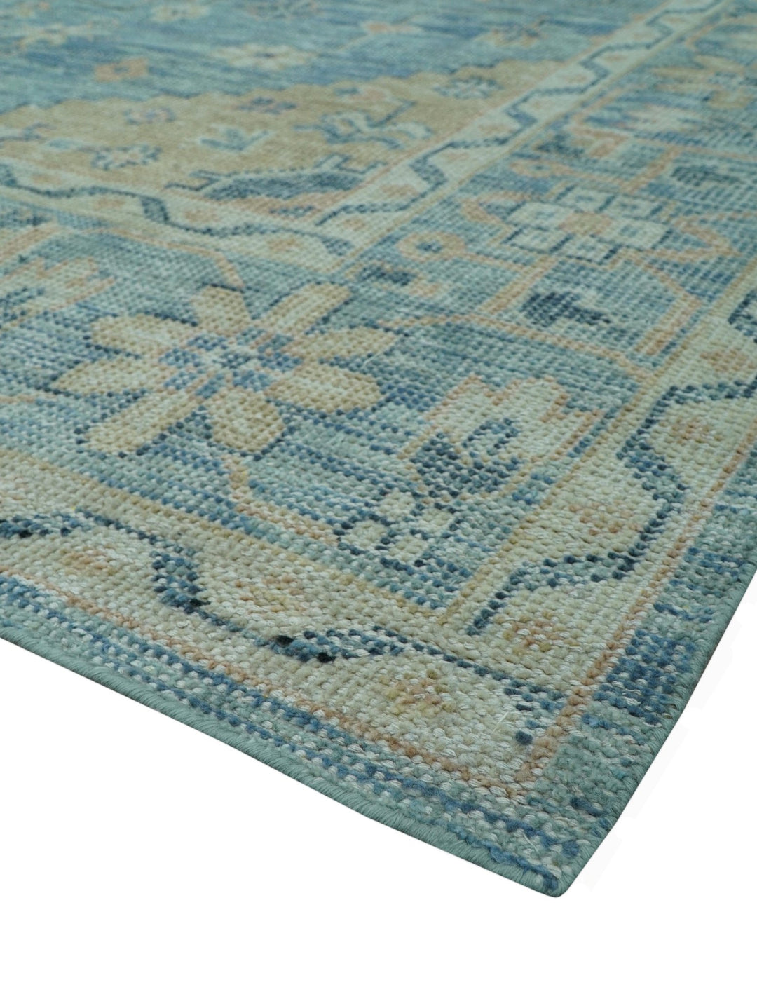 Traditional Turkish Design Blue And Beige Hand Knotted Wool Area Rug - The Rug Decor