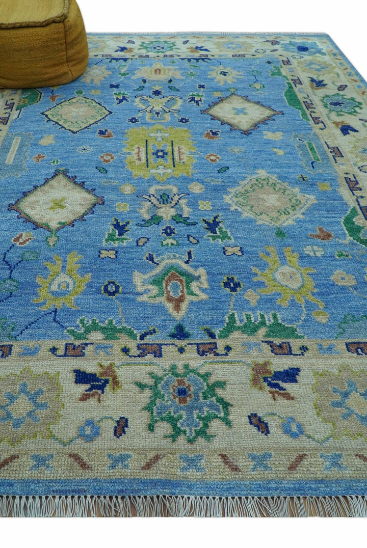 Traditional Turkish Design Blue And Ivory 8x10 Hand knotted Wool Rug - The Rug Decor