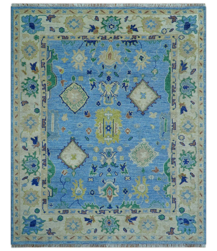 Traditional Turkish Design Blue And Ivory 8x10 Hand knotted Wool Rug - The Rug Decor