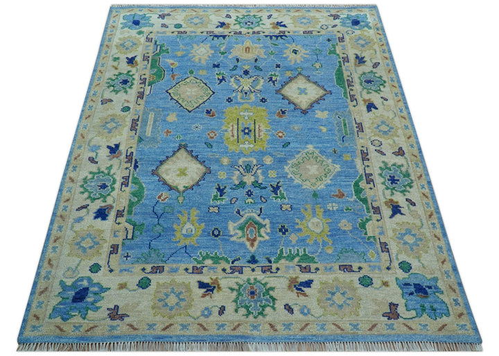 Traditional Turkish Design Blue And Ivory 8x10 Hand knotted Wool Rug - The Rug Decor