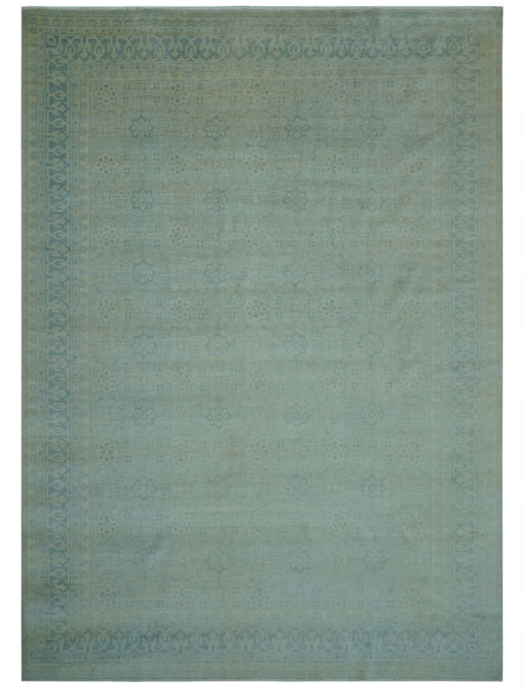 Traditional Turkish Design Fine Blue And Beige Hand Knotted 10x14 Wool Area Rug - The Rug Decor