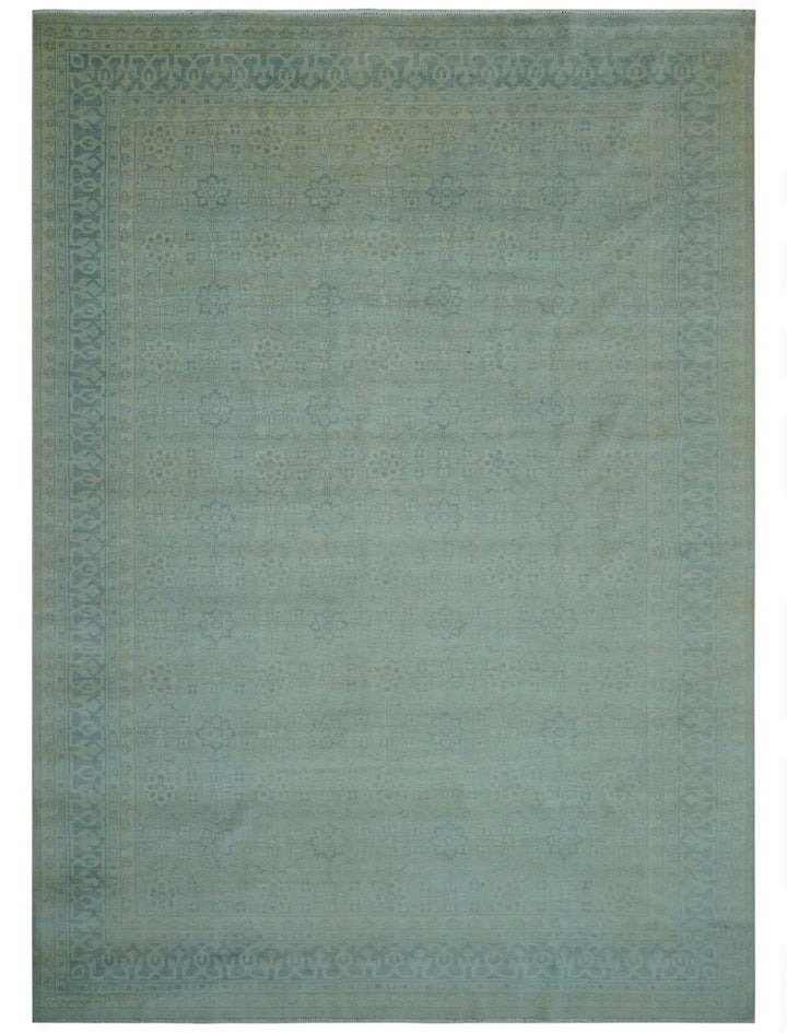 Traditional Turkish Design Fine Blue And Beige Hand Knotted 10x14 Wool Area Rug - The Rug Decor