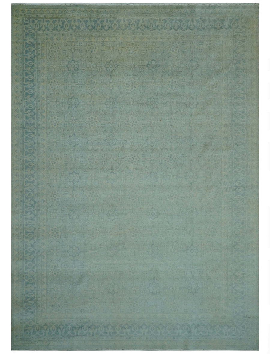 Traditional Turkish Design Fine Blue And Beige Hand Knotted 10x14 Wool Area Rug - The Rug Decor