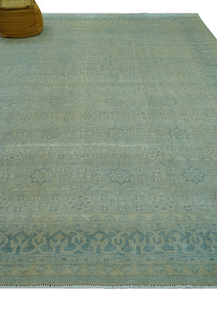 Traditional Turkish Design Fine Blue And Beige Hand Knotted 10x14 Wool Area Rug - The Rug Decor