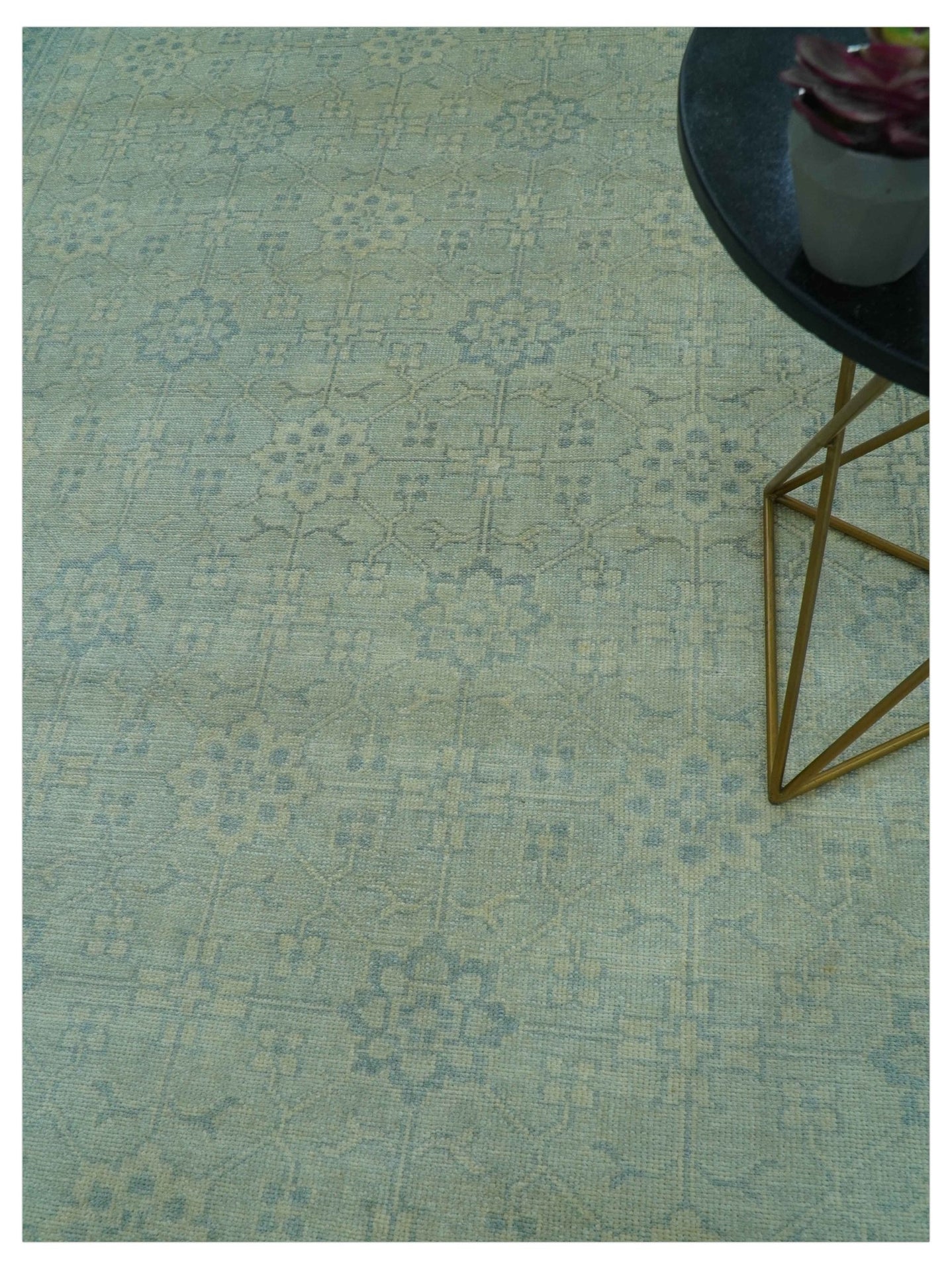 Traditional Turkish Design Fine Blue And Beige Hand Knotted 10x14 Wool Area Rug - The Rug Decor