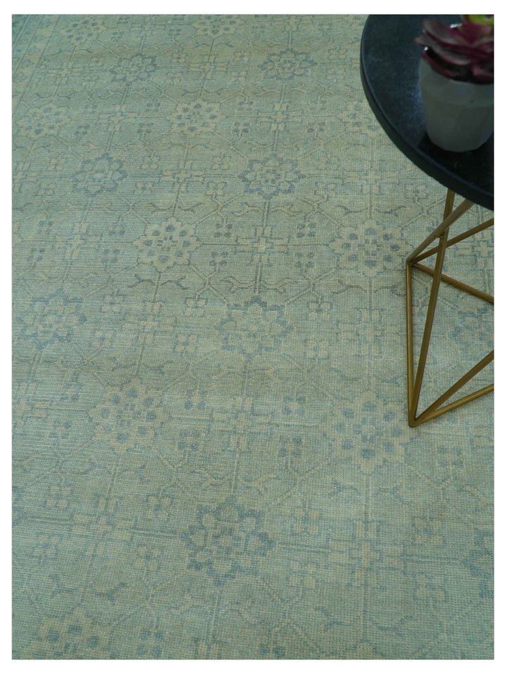 Traditional Turkish Design Fine Blue And Beige Hand Knotted 10x14 Wool Area Rug - The Rug Decor