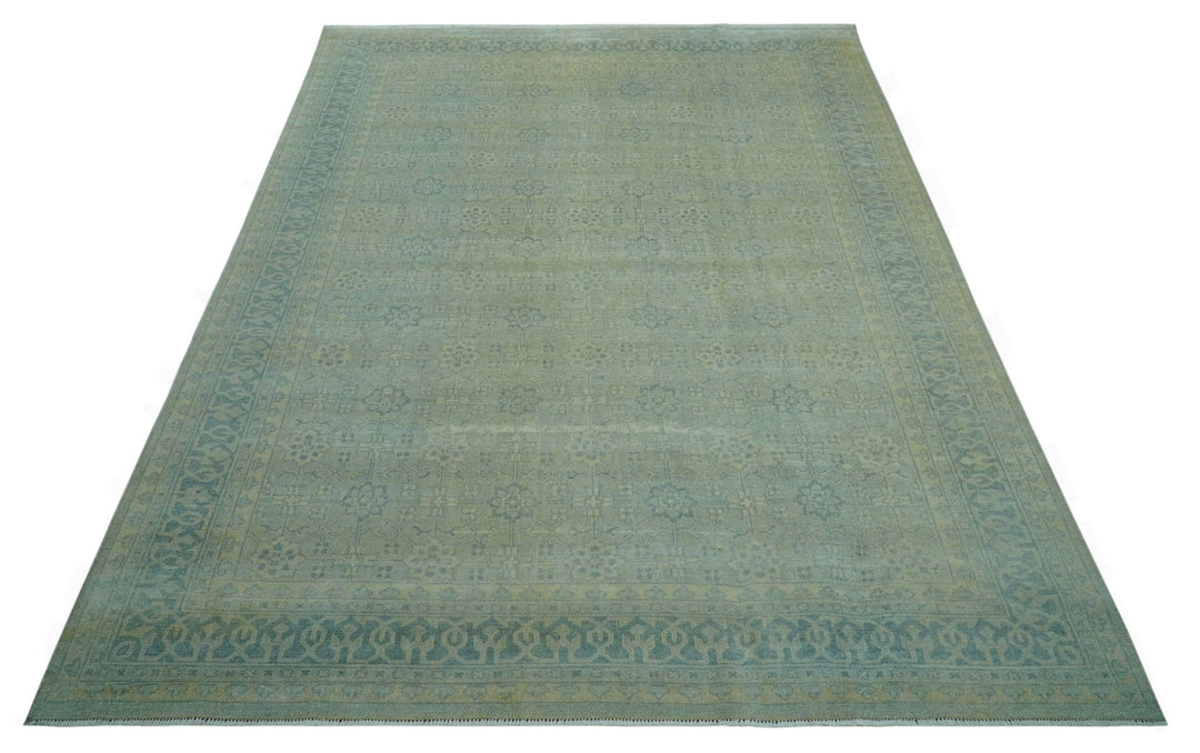 Traditional Turkish Design Fine Blue And Beige Hand Knotted 10x14 Wool Area Rug - The Rug Decor