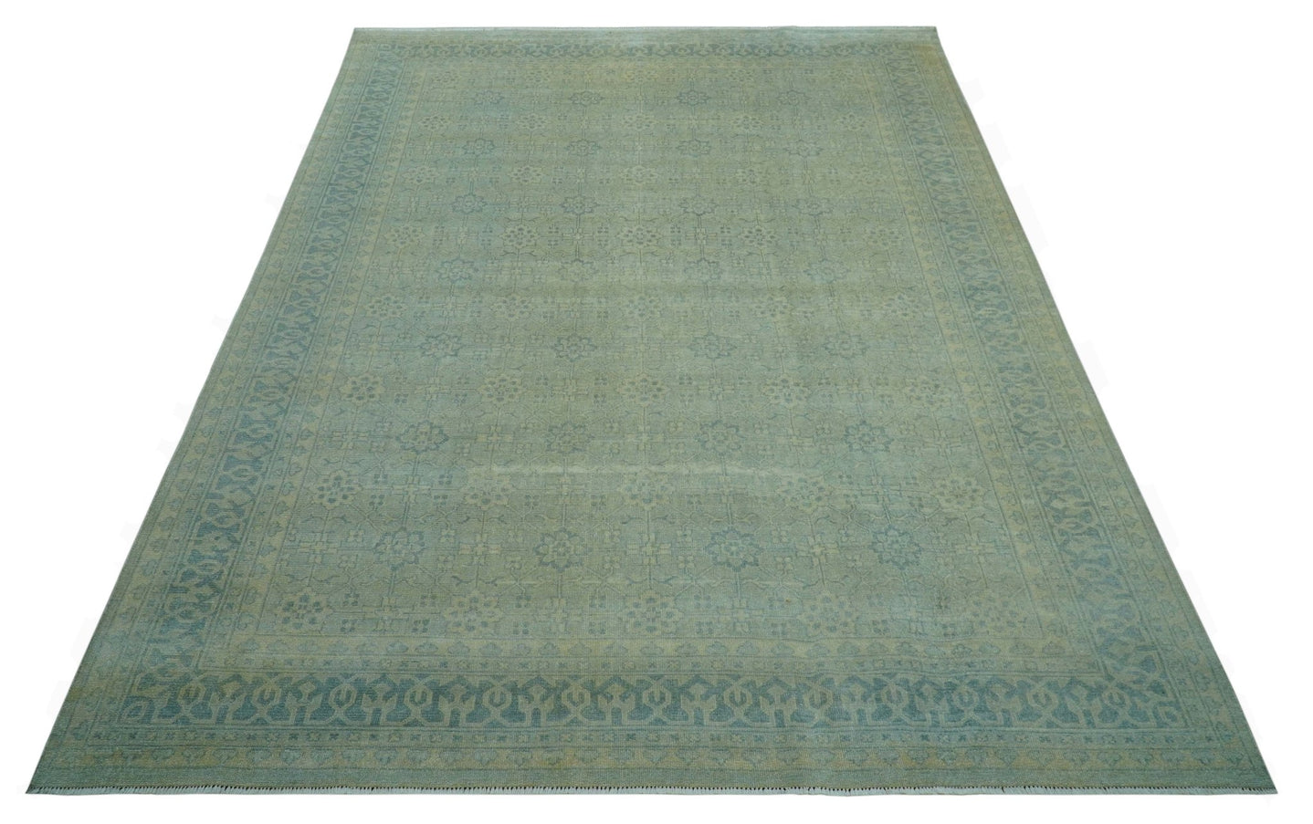 Traditional Turkish Design Fine Blue And Beige Hand Knotted 10x14 Wool Area Rug - The Rug Decor