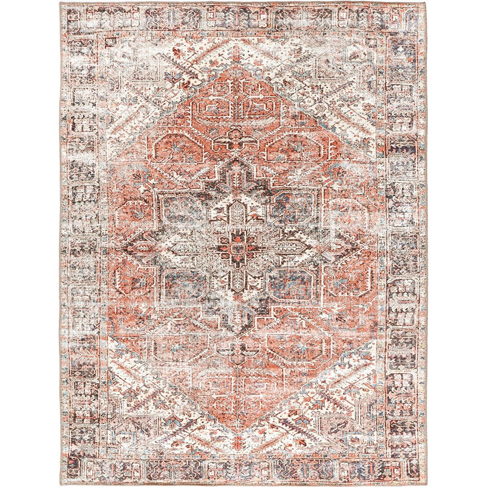 Traditional Turkish Design Machine Washable Rust And Beige Rug - The Rug Decor