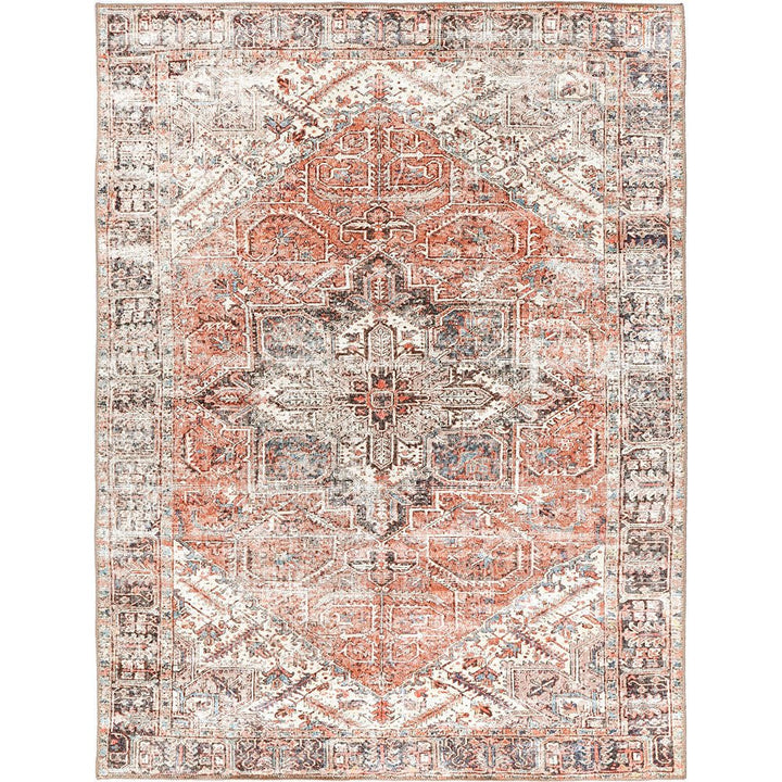 Traditional Turkish Design Machine Washable Rust And Beige Rug - The Rug Decor