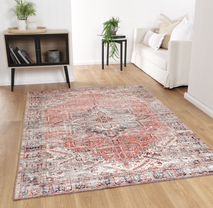 Traditional Turkish Design Machine Washable Rust And Beige Rug - The Rug Decor