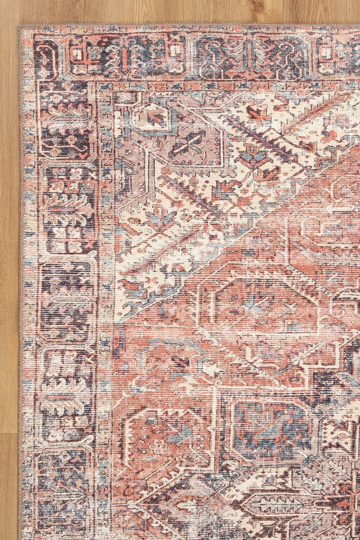 Traditional Turkish Design Machine Washable Rust And Beige Rug - The Rug Decor