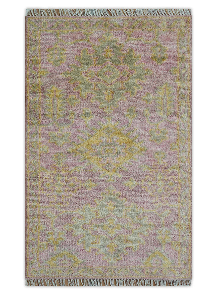 Traditional Turkish Design Pink Hand Knotted 3X5 Wool Rug - The Rug Decor