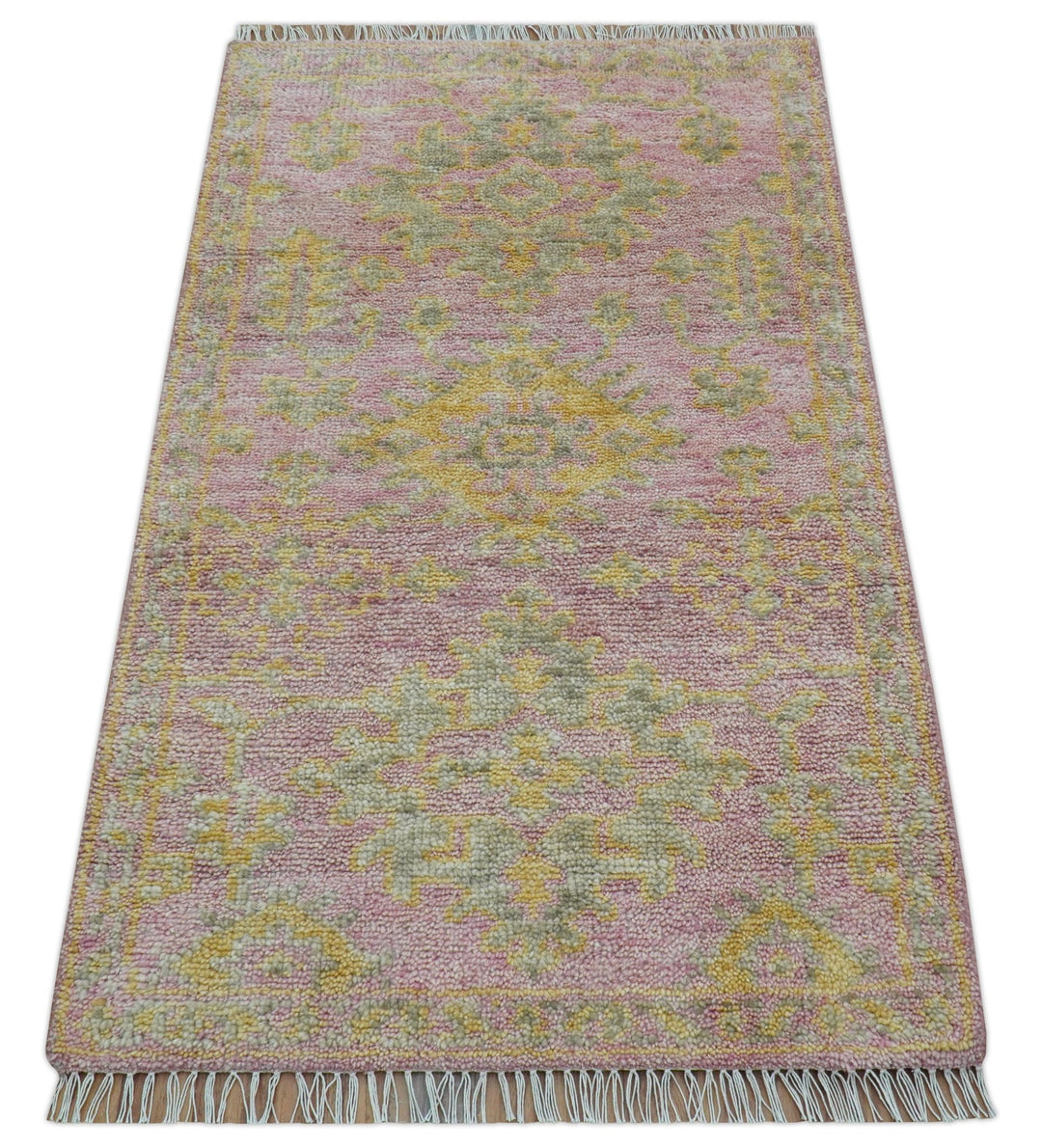 Traditional Turkish Design Pink Hand Knotted 3X5 Wool Rug - The Rug Decor
