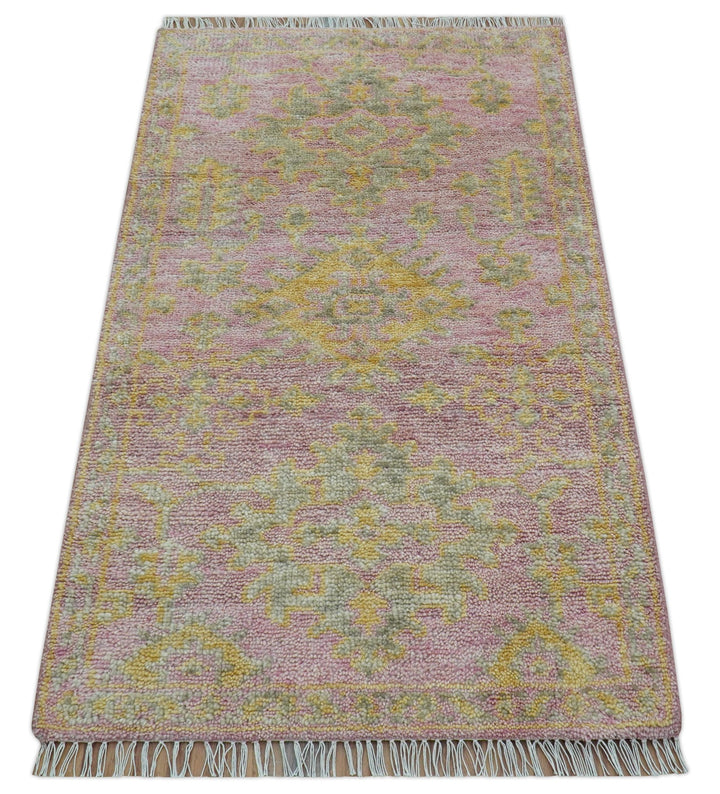Traditional Turkish Design Pink Hand Knotted 3X5 Wool Rug - The Rug Decor