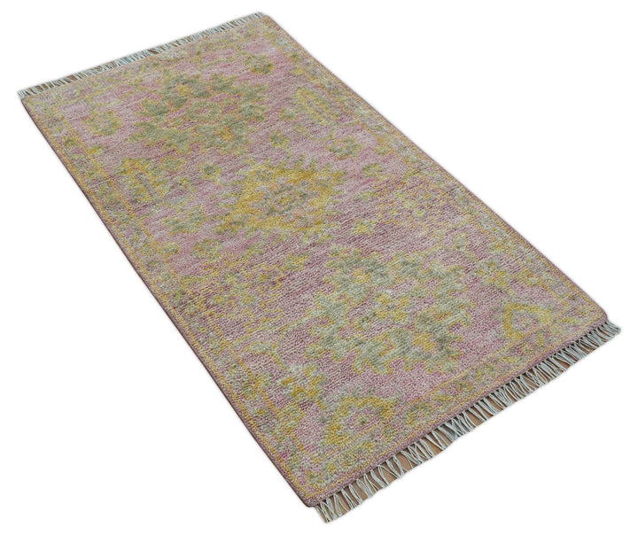 Traditional Turkish Design Pink Hand Knotted 3X5 Wool Rug - The Rug Decor