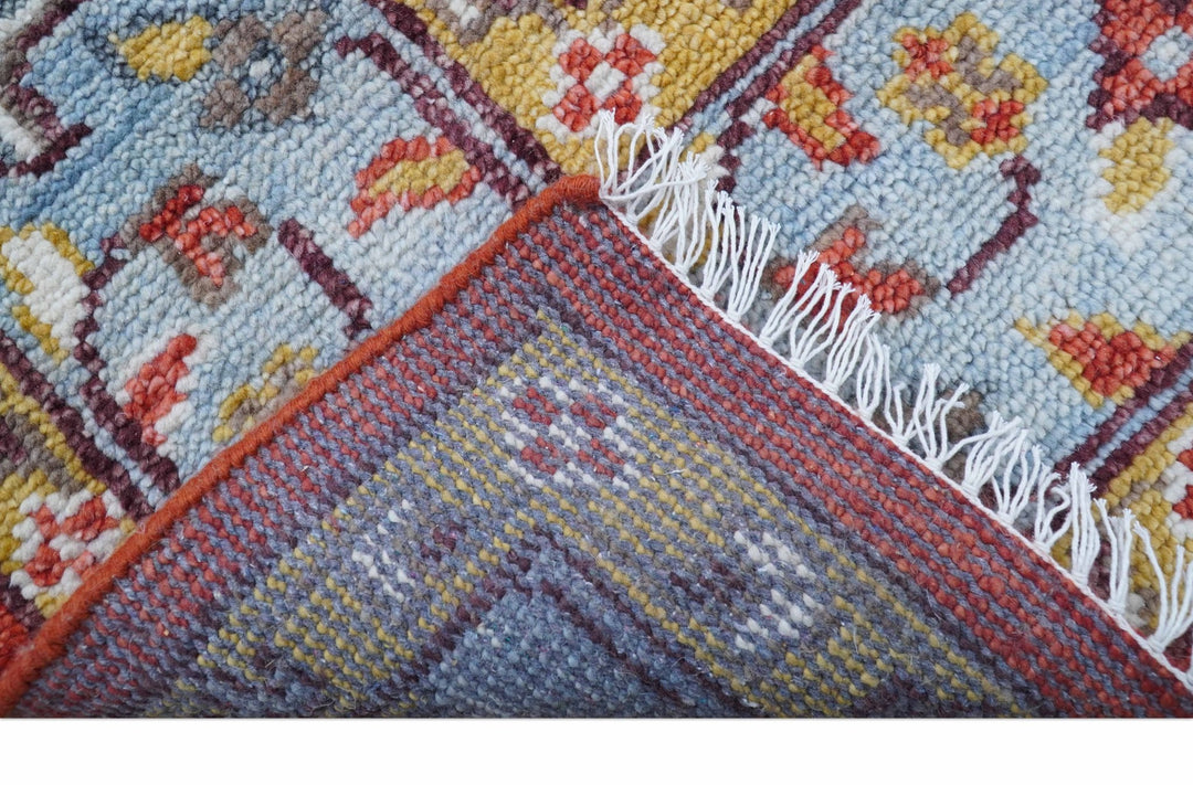 Traditional Turkish Design Rust And Blue Hand Knotted Wool Rug - The Rug Decor
