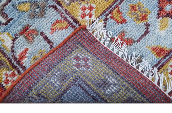 Traditional Turkish Design Rust And Blue Hand Knotted Wool Rug - The Rug Decor