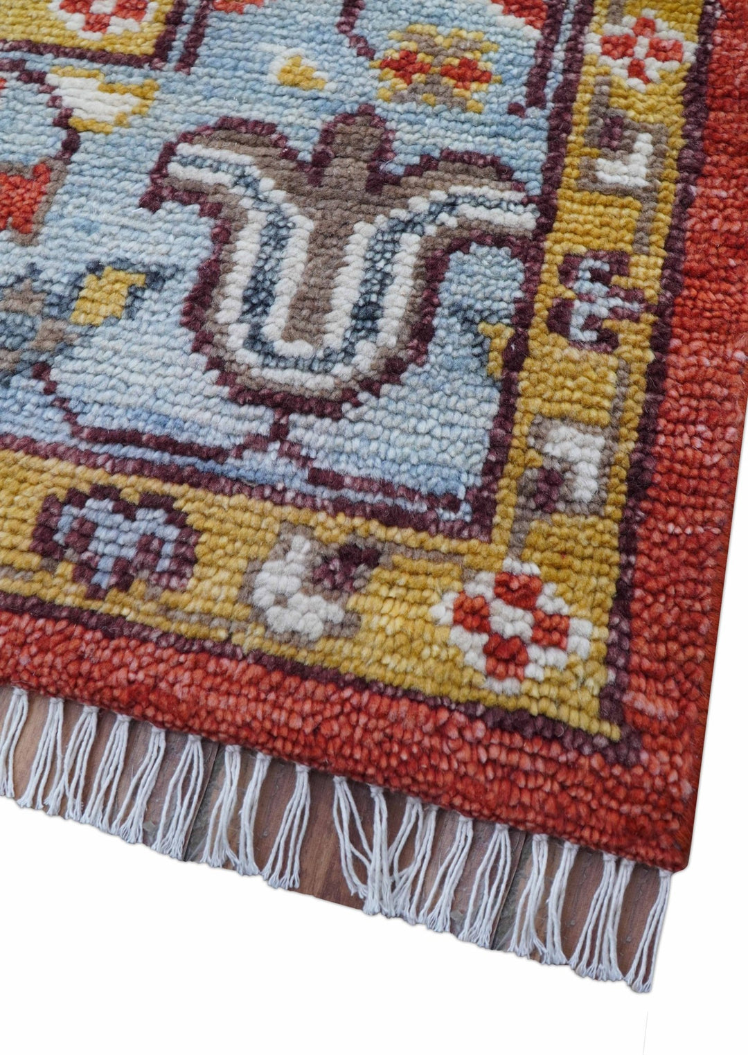 Traditional Turkish Design Rust And Blue Hand Knotted Wool Rug - The Rug Decor