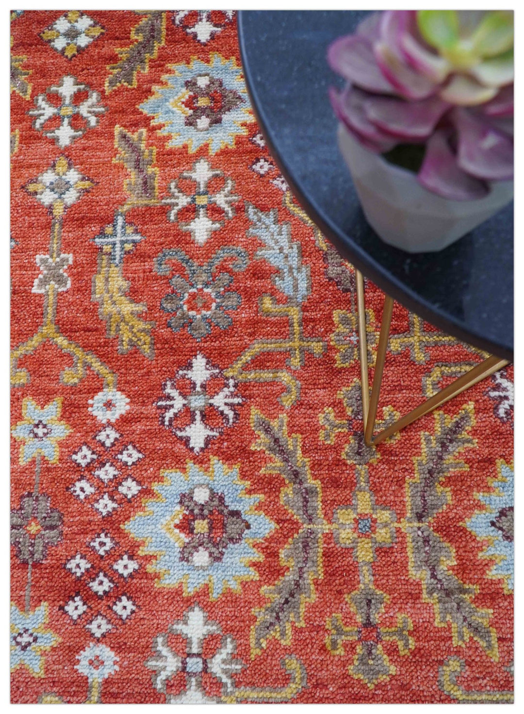 Traditional Turkish Design Rust And Blue Hand Knotted Wool Rug - The Rug Decor