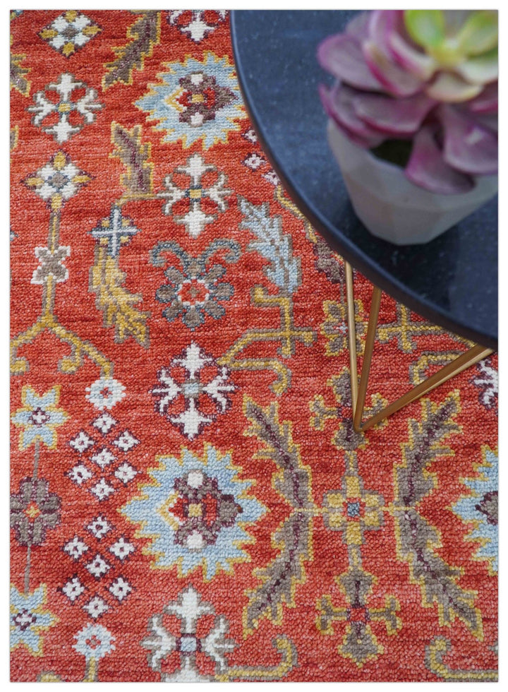Traditional Turkish Design Rust And Blue Hand Knotted Wool Rug - The Rug Decor