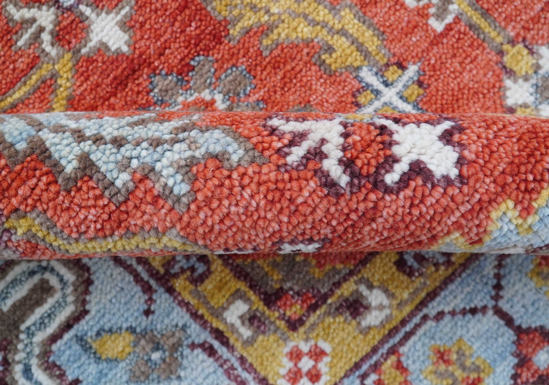 Traditional Turkish Design Rust And Blue Hand Knotted Wool Rug - The Rug Decor
