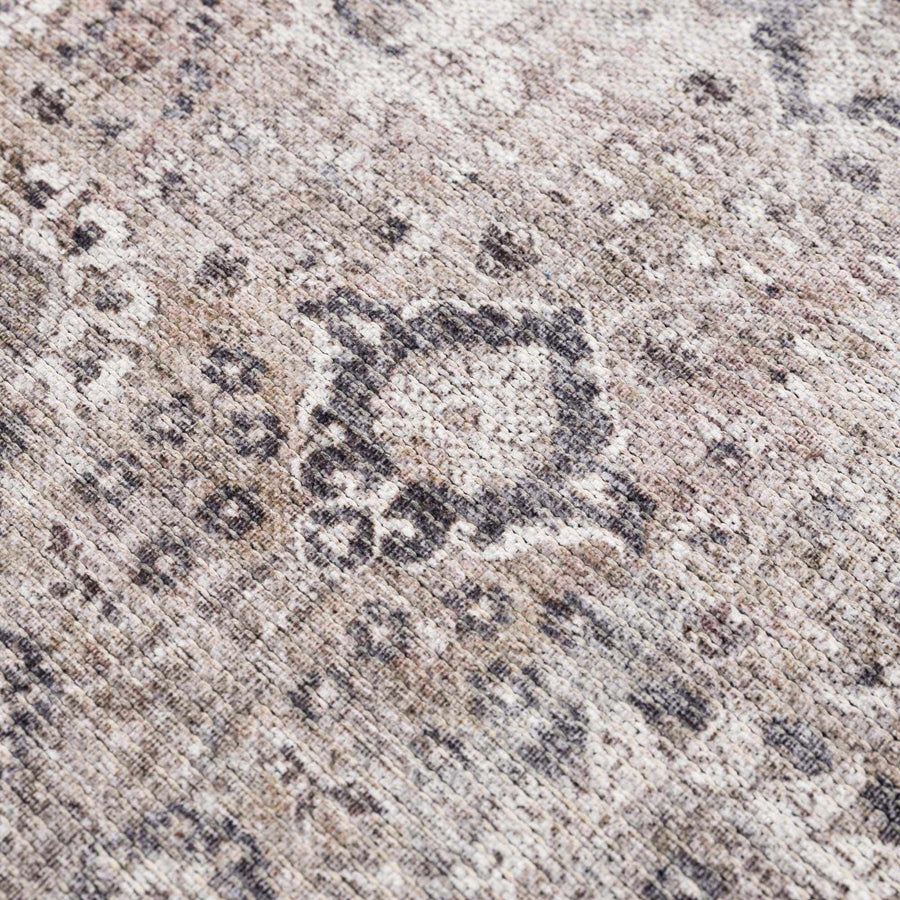 Traditional Turkish Floral Ivory, Brown and Charcoal Multi Size Machine Washable Rug - The Rug Decor