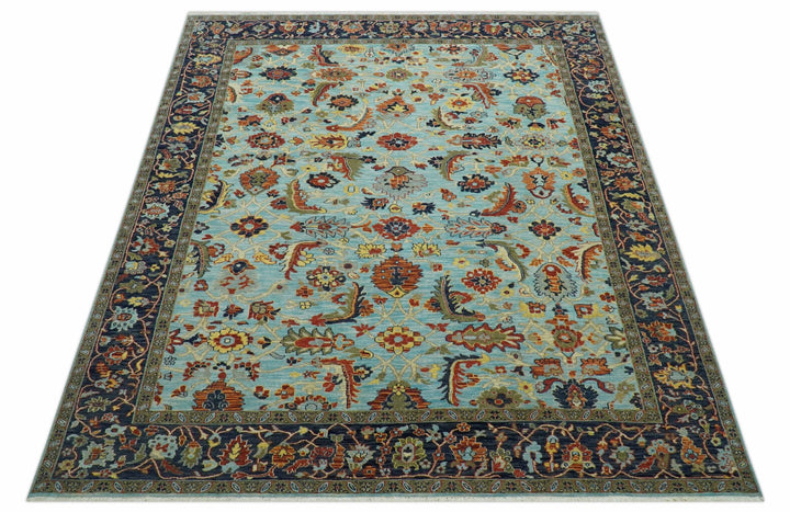 Traditional Turkish Knot Fine Blue And Rust Hand knotted Wool Area Rug - The Rug Decor
