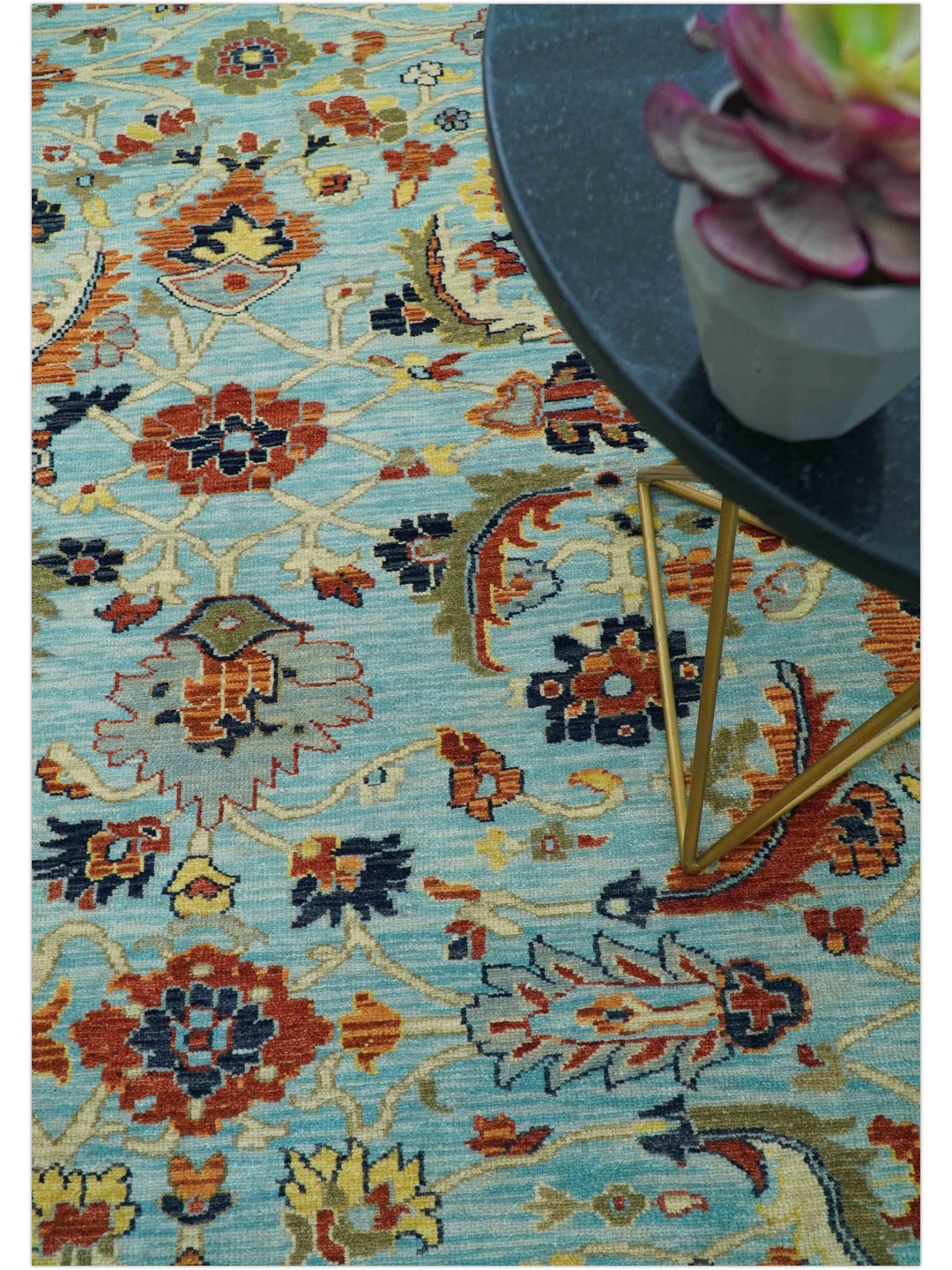 Traditional Turkish Knot Fine Blue And Rust Hand knotted Wool Area Rug - The Rug Decor