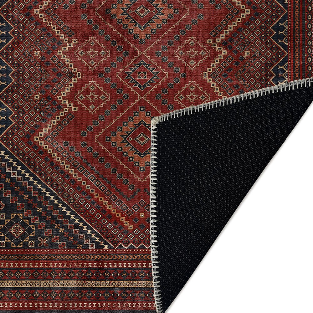 Traditional Turkish Maroon Machine Washable Cotton Area Rug - The Rug Decor