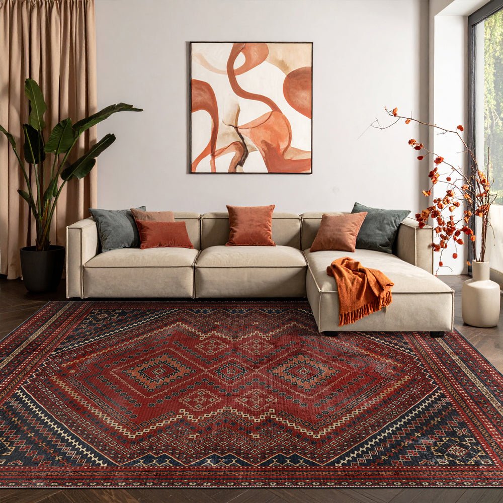 Traditional Turkish Maroon Machine Washable Cotton Area Rug - The Rug Decor