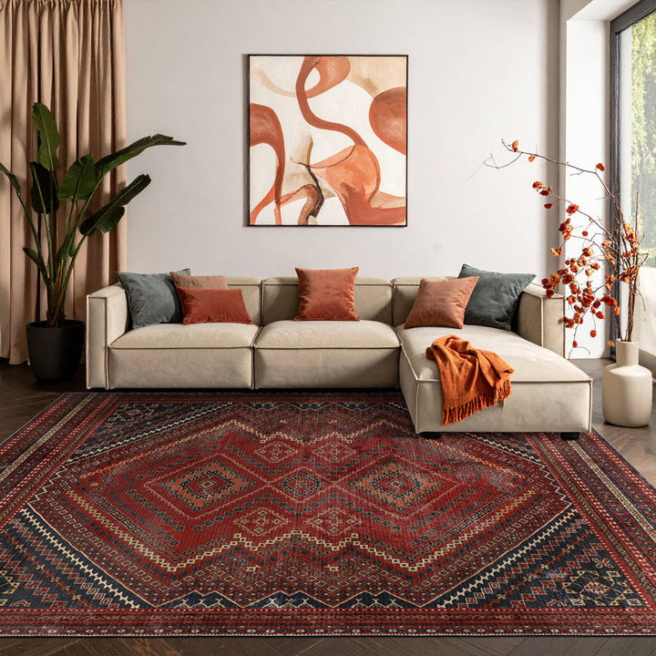 Traditional Turkish Maroon Machine Washable Cotton Area Rug - The Rug Decor