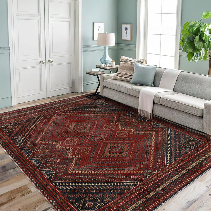 Traditional Turkish Maroon Machine Washable Cotton Area Rug - The Rug Decor