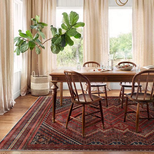 Traditional Turkish Maroon Machine Washable Cotton Area Rug - The Rug Decor