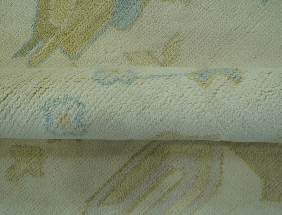 Traditional Turkish Oushak Design Beige And Blue Hand Knotted 12.4x15 Wool Area Rug - The Rug Decor