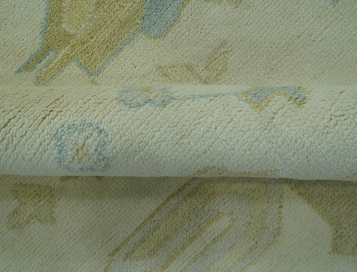 Traditional Turkish Oushak Design Beige And Blue Hand Knotted 12.4x15 Wool Area Rug - The Rug Decor