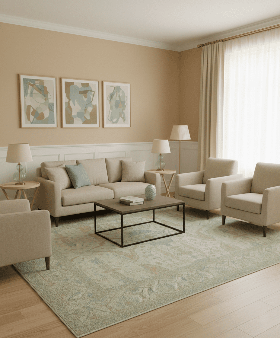 Traditional Turkish Oushak Design Beige And Blue Hand Knotted 12.4x15 Wool Area Rug - The Rug Decor