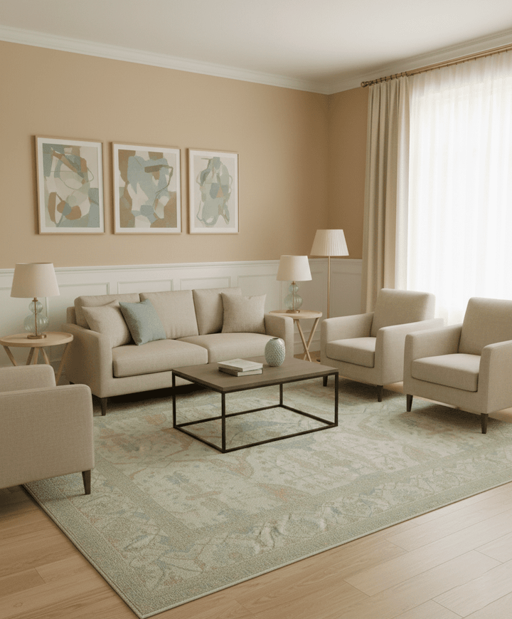 Traditional Turkish Oushak Design Beige And Blue Hand Knotted 12.4x15 Wool Area Rug - The Rug Decor