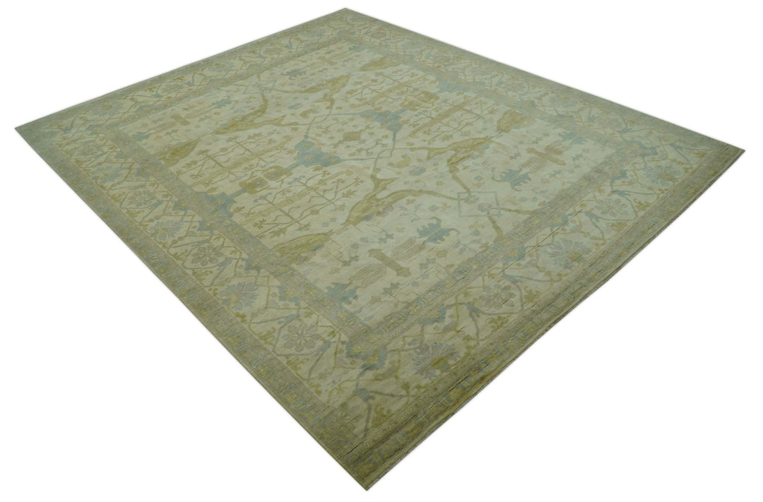 Traditional Turkish Oushak Design Beige And Blue Hand Knotted 12.4x15 Wool Area Rug - The Rug Decor