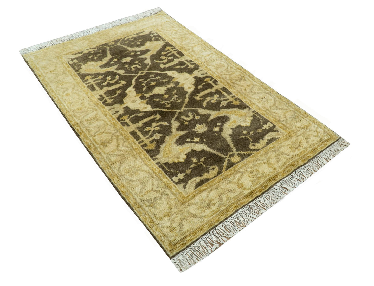 Traditional Turkish Oushak Design Beige And Brown 3x5 Hand Knotted Wool Area Rug - The Rug Decor