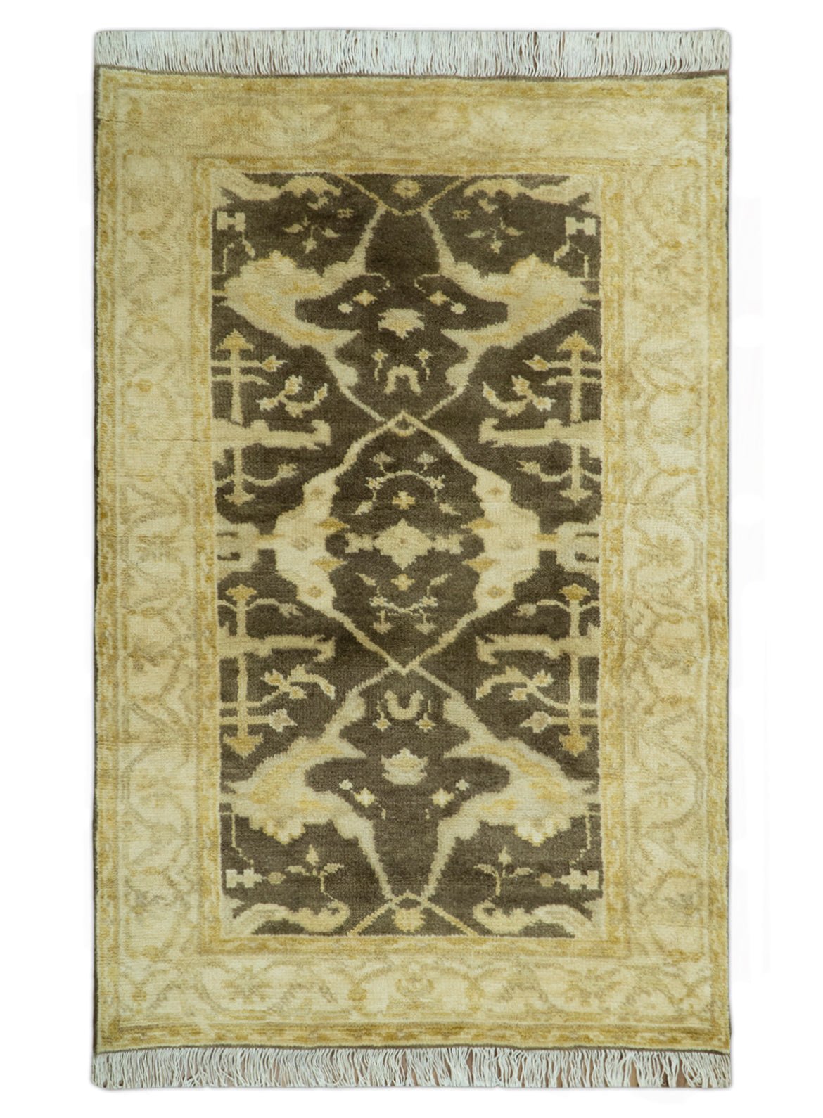 Traditional Turkish Oushak Design Beige And Brown 3x5 Hand Knotted Wool Area Rug - The Rug Decor