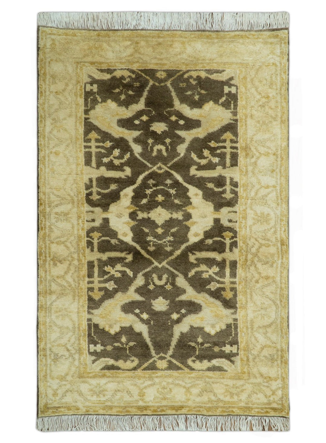 Traditional Turkish Oushak Design Beige And Brown 3x5 Hand Knotted Wool Area Rug - The Rug Decor