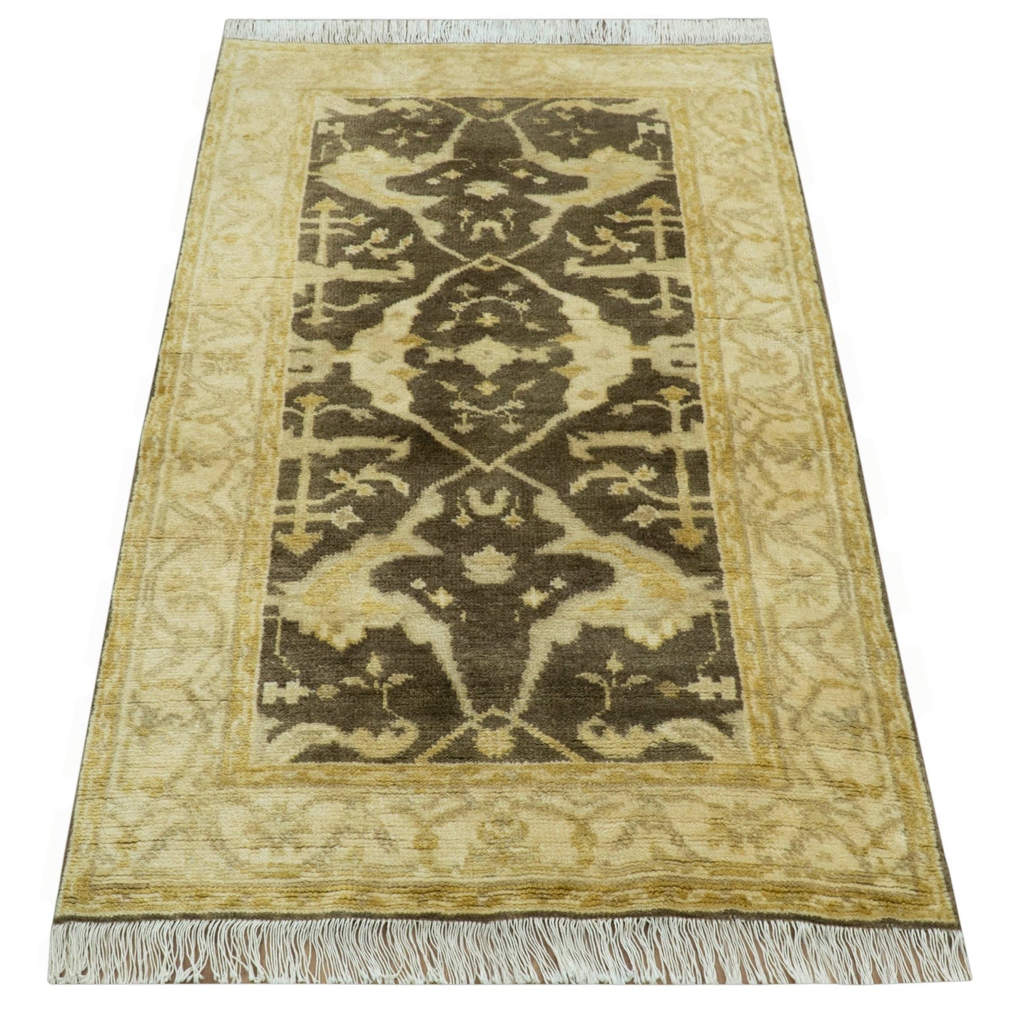 Traditional Turkish Oushak Design Beige And Brown 3x5 Hand Knotted Wool Area Rug - The Rug Decor