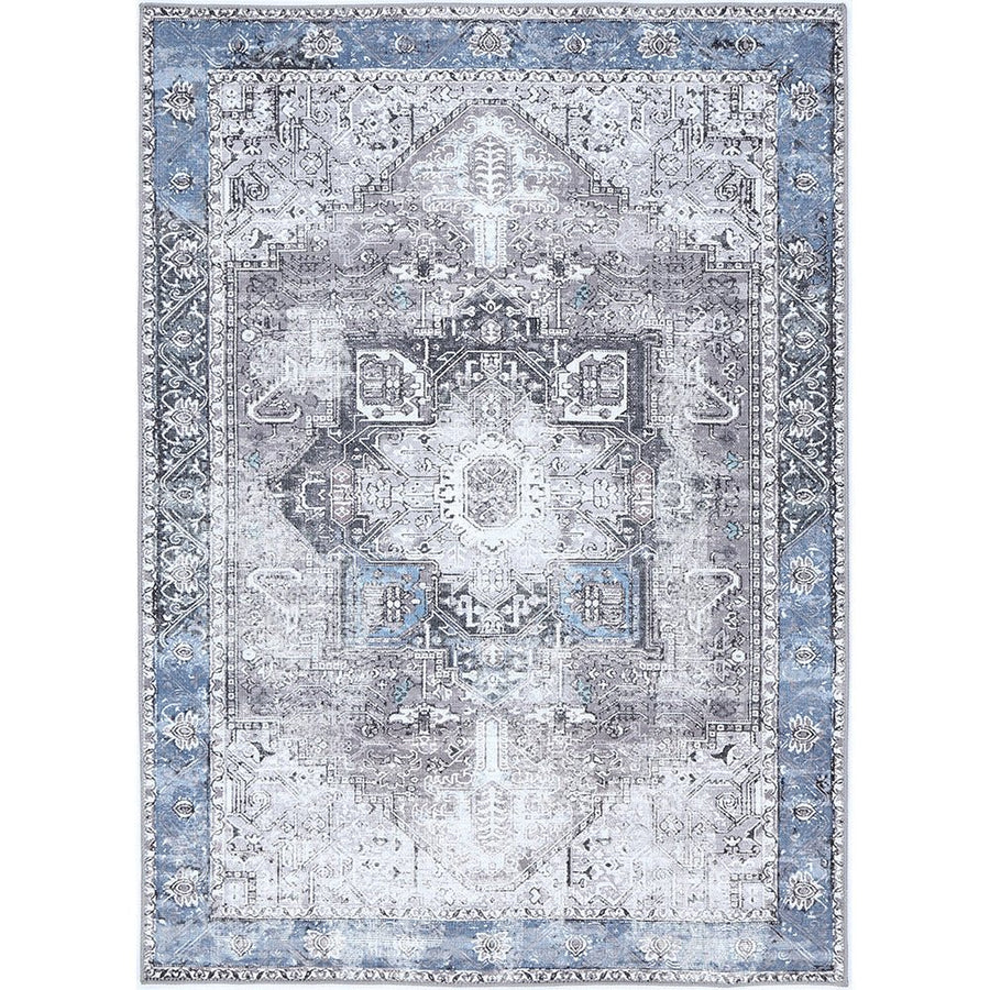 Traditional Vintage Style Gray And Blue Machine Washable Rug - The Rug Decor