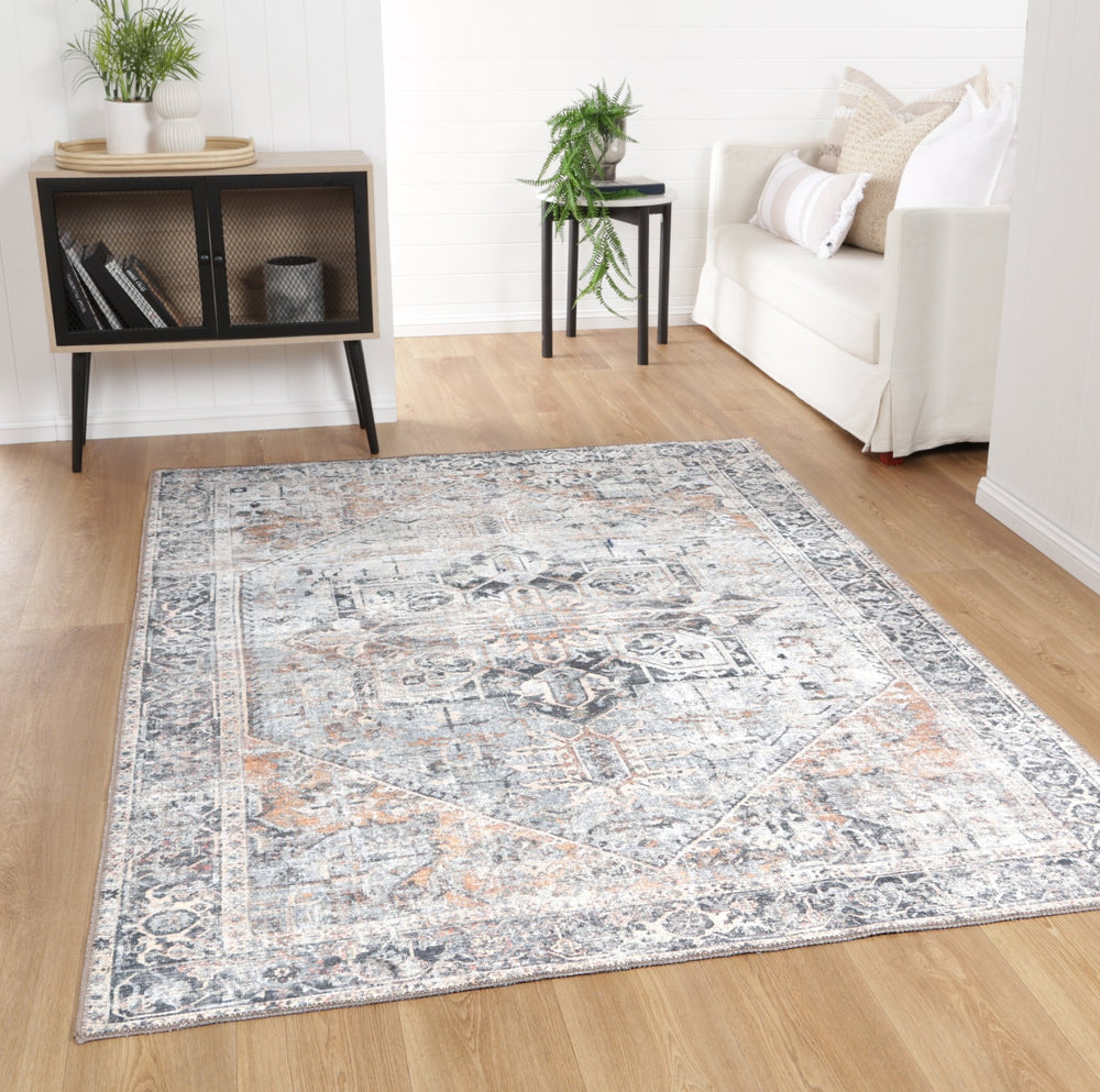 Traditional Washed Out Style Gray And Beige Washable Rug - The Rug Decor