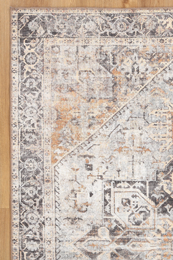 Traditional Washed Out Style Gray And Beige Washable Rug - The Rug Decor