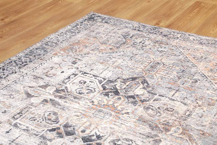 Traditional Washed Out Style Gray And Beige Washable Rug - The Rug Decor