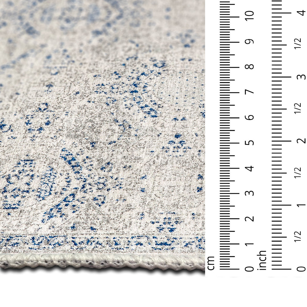 Transitional Blue And White Machine Washable Cotton Area Rug - The Rug Decor